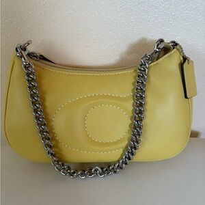 Coach Yellow Leather Shoulder Bag with Chain Strap